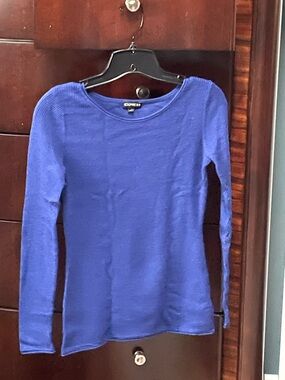 Express Royal Blue Waffle-Knit Long Sleeve Top